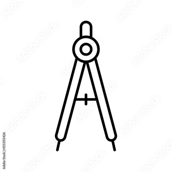 Fototapeta Compass divider line icon. Geometry, architecture, and drafting. Ideal for educational, technical, and design-related visuals and materials. School supplies symbol. Mathematics. Vector illustration. 