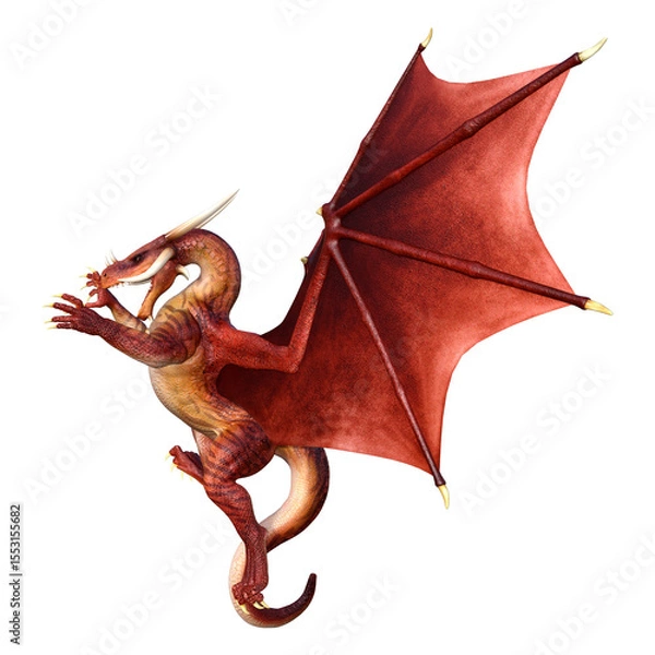 Fototapeta 3D Rendering Fairy Tale Dragon on White