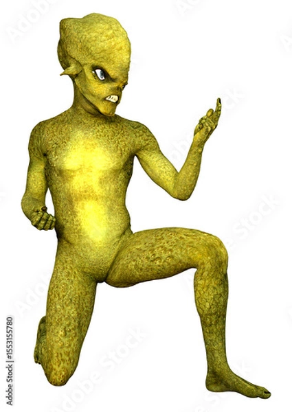 Fototapeta 3D Rendering Green Alien on White