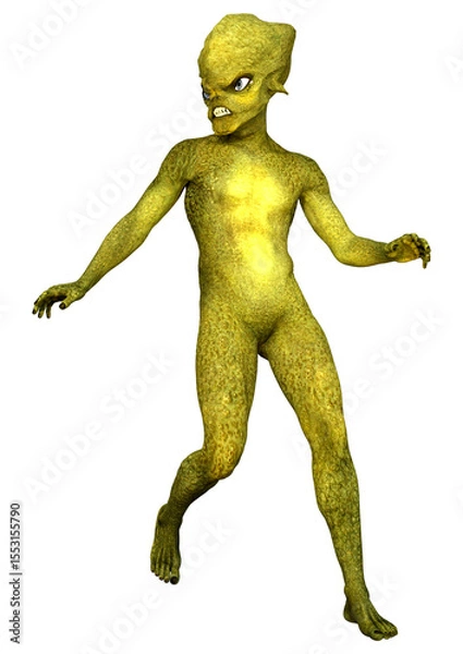 Fototapeta 3D Rendering Green Alien on White