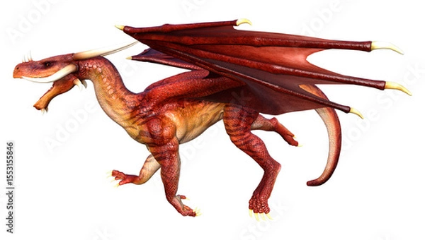 Fototapeta 3D Rendering Fairy Tale Dragon on White