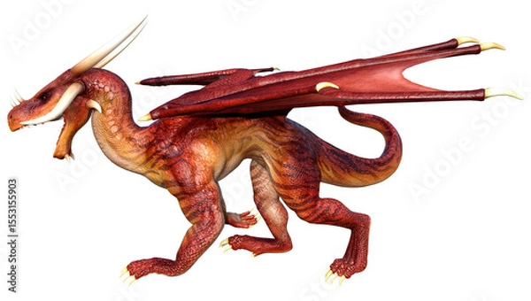 Fototapeta 3D Rendering Fairy Tale Dragon on White