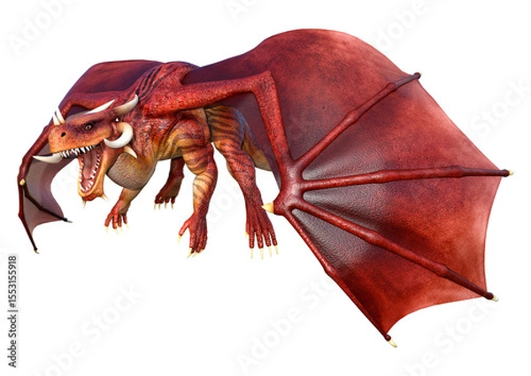 Fototapeta 3D Rendering Fairy Tale Dragon on White