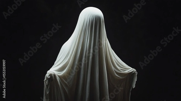 Obraz Figure covered in a white cloth standing against a dark background creating a ghostly and eerie atmosphere