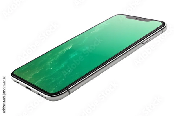 Fototapeta Smartphone isolated on transparent background displaying green screen