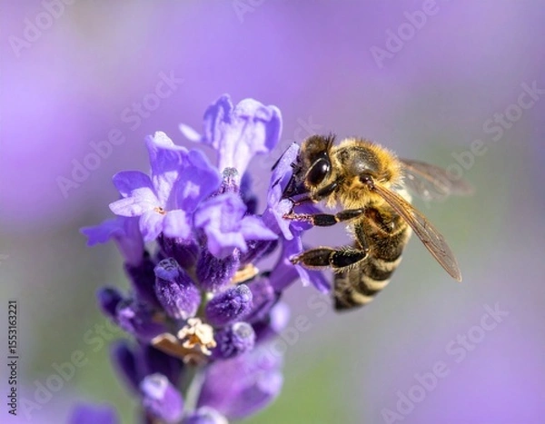 Fototapeta Abeille en train de butiner une fleur de lavande. Generated image