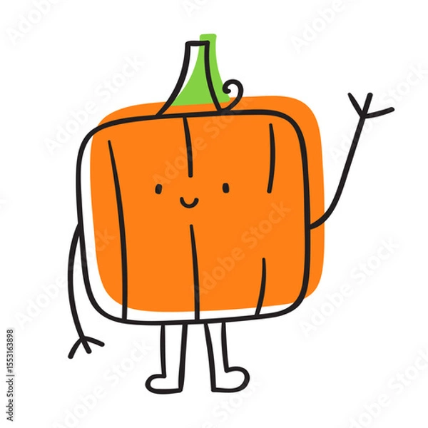 Fototapeta Happy pumpkin character. Flat vector design. Fall season greeting. Vector hand drawn illustration.
