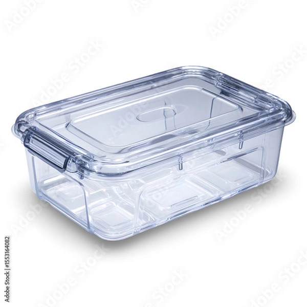 Fototapeta Clear Lunch Container: A clear, rectangular food container with a secure lid, showcasing its transparency and practicality for storing meals and food.