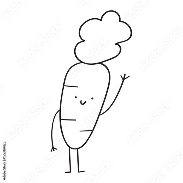Fototapeta Happy carrot character. Outline vector hand drawn illustration on white background.