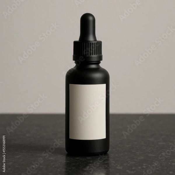 Obraz Black Matte Dropper Bottle Mockup on Stone Surface