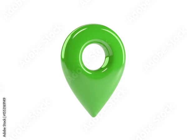 Fototapeta Shiny Green 3D Map Pin Location Icon for Navigation and GPS Tracking

