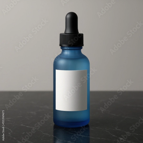 Obraz Frosted Blue Dropper Bottle Mockup on Dark Marble