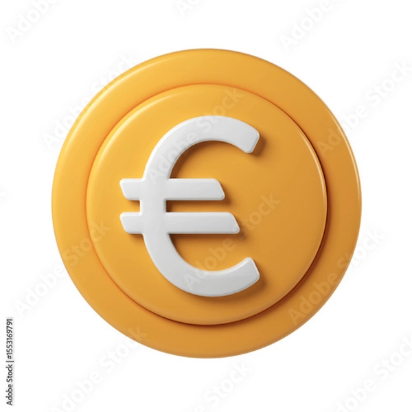 Fototapeta Golden 3d render icon financial coin spinning, metallic design gleaming, digital surface with transparent backdrop for euro graphic rendering