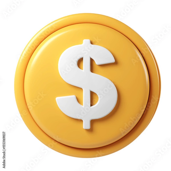 Fototapeta 3d rendering icon of a large golden finance payment coin showing a white dollar sign, isolated on transparent background