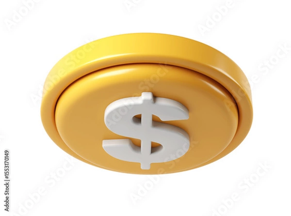 Fototapeta 3d rendering icon of a large golden finance payment coin showing a white dollar sign, isolated on transparent background