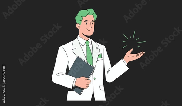 Fototapeta Scientist or doctor in lab coat explaining: ideal for medical, research, education, and innovation concepts.

