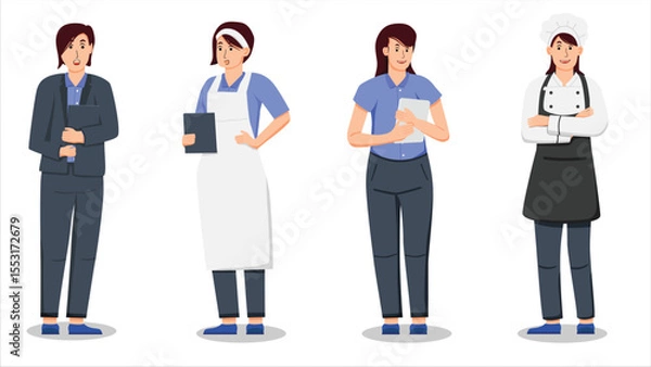 Fototapeta flat color vector of female staff waitress in restaurant