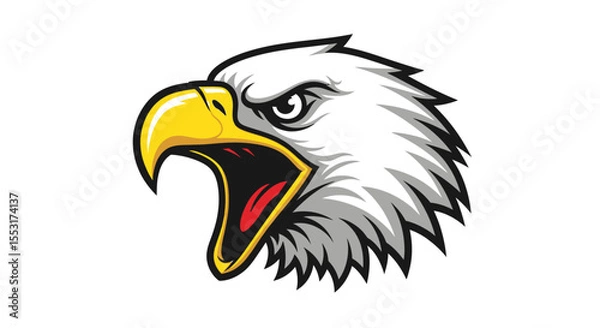 Fototapeta Vector Graphic of an Angry Eagle Head with Yellow Beak and Gray Feathers