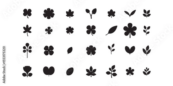 Obraz Leaves vector icon set, leaf herb green simple graphic pictogram illustration isolated cut out image, small branch shape silhouette