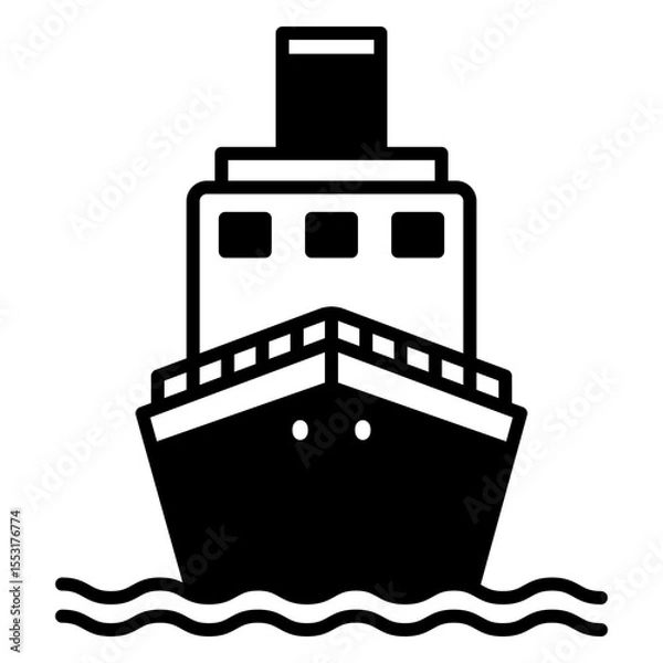 Obraz Ship icon on water, front view, vector illustration