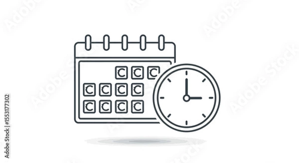 Fototapeta Simple Line Art Calendar Icon with Clock, Showing Time Management Concept