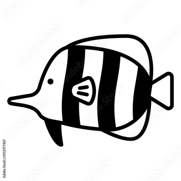 Obraz Striped Butterflyfish Line Art Vector Illustration