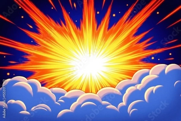Obraz comic book background with clouds and a sunburst
