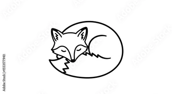 Obraz Minimalist Black and White Fox Curled Up Sleeping Line Art Illustration