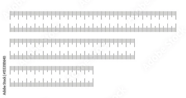 Fototapeta Measuring charts with 10,15, 20 centimeters. Length measurement math, distance, height, simple sewing tools. Set of templates rulers scale without numbers.