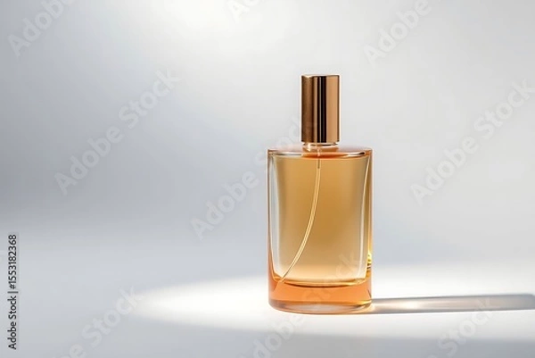 Fototapeta Minimalist perfume bottle with elegant gold cap set against a smooth gradient background, highlighting luxury fragrance design, modern aesthetics, and sleek packaging concept