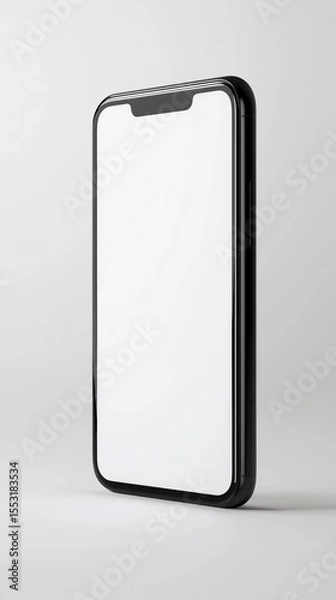 Fototapeta Sleek black smartphone with blank display isolated on white background