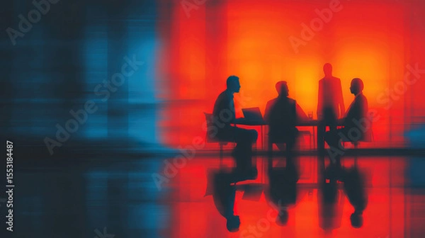Obraz Business meeting involves intelligence analysis of investment reports and economic data trends