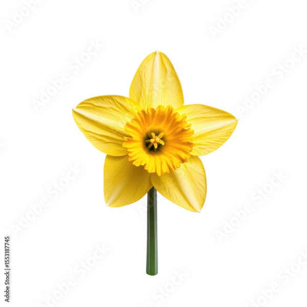 Fototapeta A single vibrant yellow daffodil flower with a detailed trumpet and petals isolated on transparent background