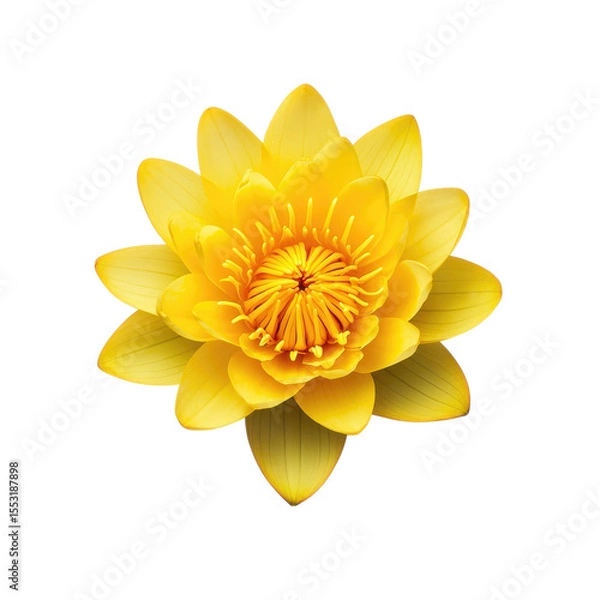 Fototapeta Vibrant yellow water lily flower with detailed petals and stamen isolated on transparent background