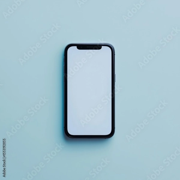 Fototapeta Modern smartphone with blank screen on minimalistic blue background