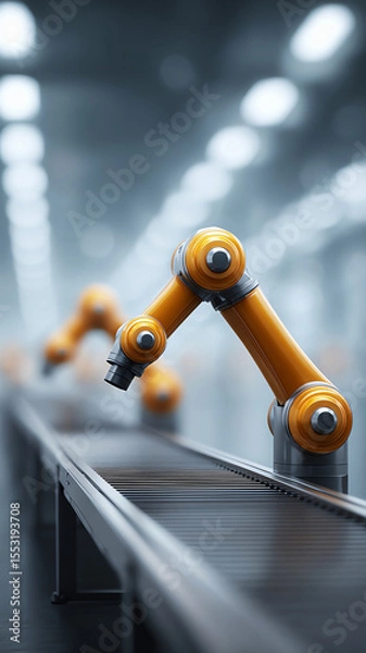 Fototapeta Robotic arm automation gold bar conveyor industry technology factory metal modern production line efficient shiny advanced manufacturing machinery