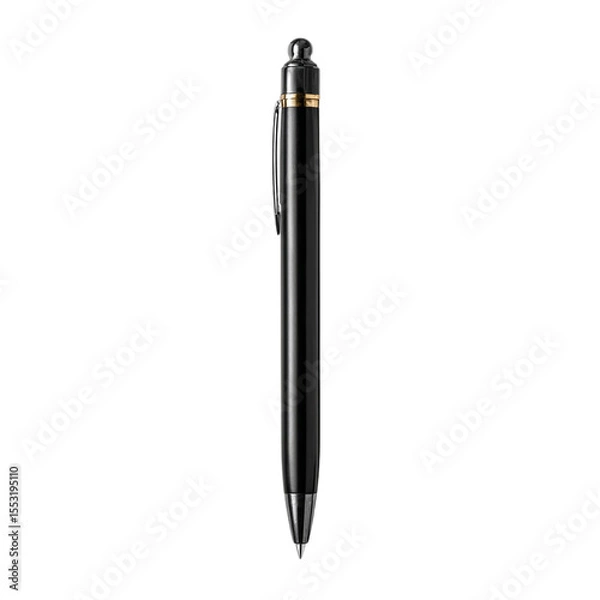 Obraz Black ballpoint pen with click top. Isolated white background. Png format