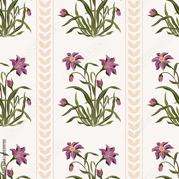 Fototapeta Vector Hand drawn colourful geometric flowers, seamless patterns with floral for fabric, textiles, clothing, wrapping paper, backdrop, banner, illustration, abstract backgrounds.
