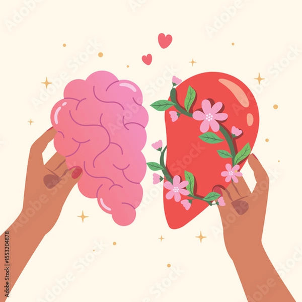 Obraz Emotional Intelligence, Control feeling and emotion with logical thinking brain, empathy or social skill, self control. Concept of balance between heart and brain.