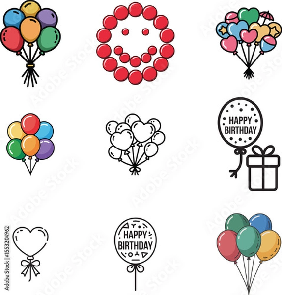 Obraz Balloon Icons Set | Celebration Vector Symbols & Line Art Illustration