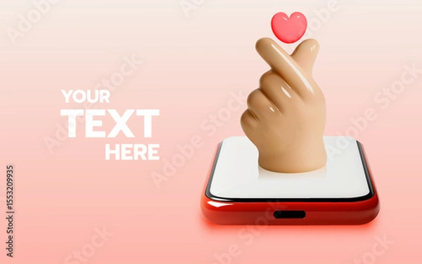 Fototapeta 3D Heart Hand Gesture on Smartphone with Space for Personalized Message