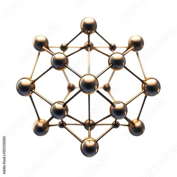 Fototapeta 3D Golden Sphere and Line Interconnected Network Atomic Structure on transparent background