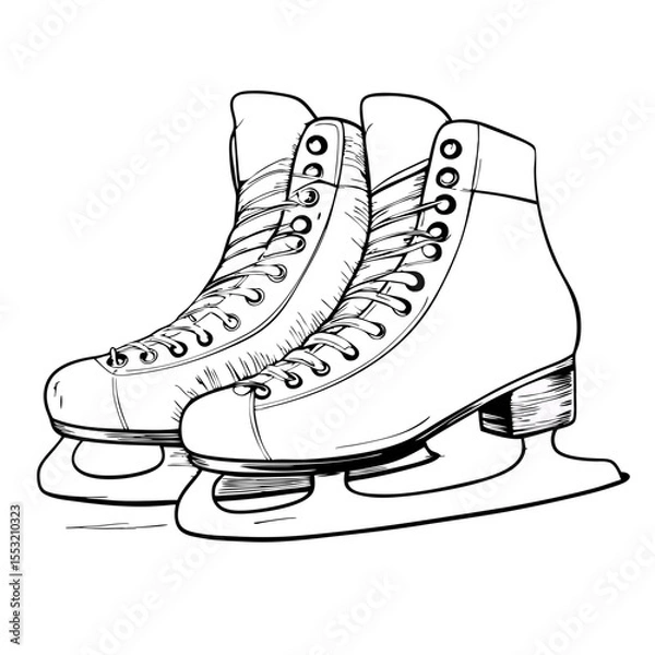 Fototapeta Ice skates in black and white sketch illustration