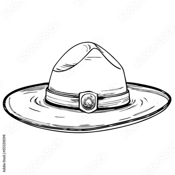 Fototapeta Ranger hat in black and white sketch style