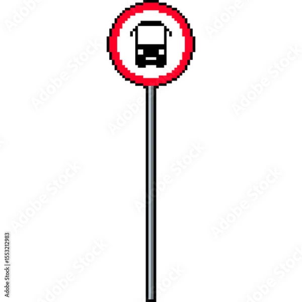 Obraz Pixel art Bus stop sign. Bus stop sign on a pole in 8-bit style