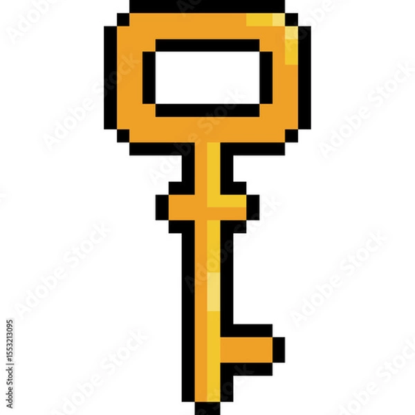 Obraz Golden ancient key pixel art. 8 bit golden key arcade game style