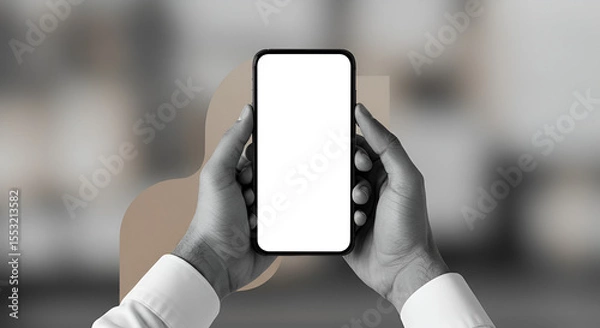 Fototapeta Phone in hands monochrome workspace setting