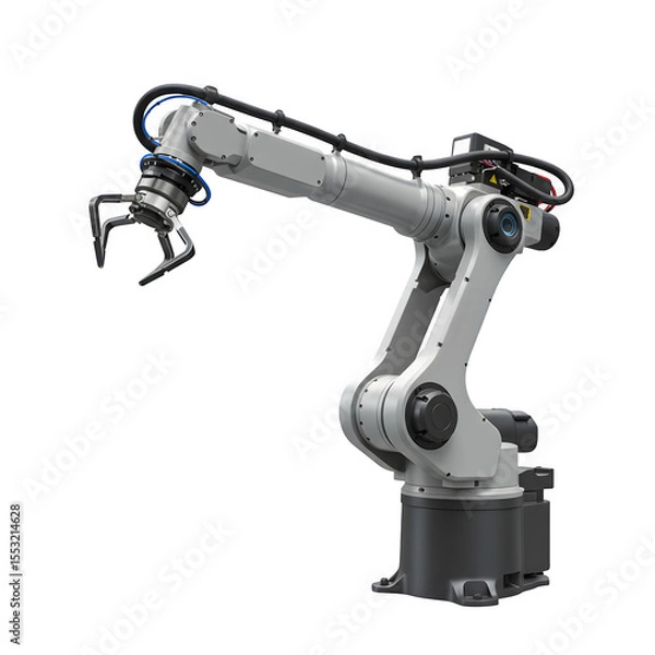 Obraz 3D Render of Industrial Robotic Arm – Automated Manufacturing Technology Closeup, Isolated on White or Transparent Background