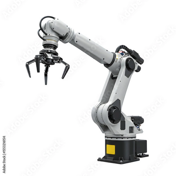 Obraz 3D Render of Industrial Robotic Arm – Automated Manufacturing Technology Closeup, Isolated on White or Transparent Background