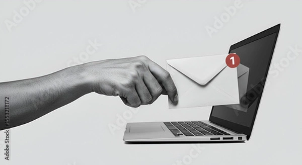 Fototapeta Receiving an important email notification on laptop